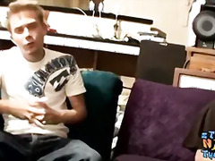 Two straight thugs jack off their fat cocks and cum