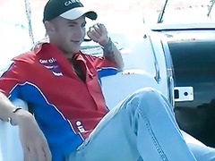 Young jock Matt H masturbates his huge dick outdoor and cums