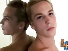 Solo blond straight twink masturbates through his underwear